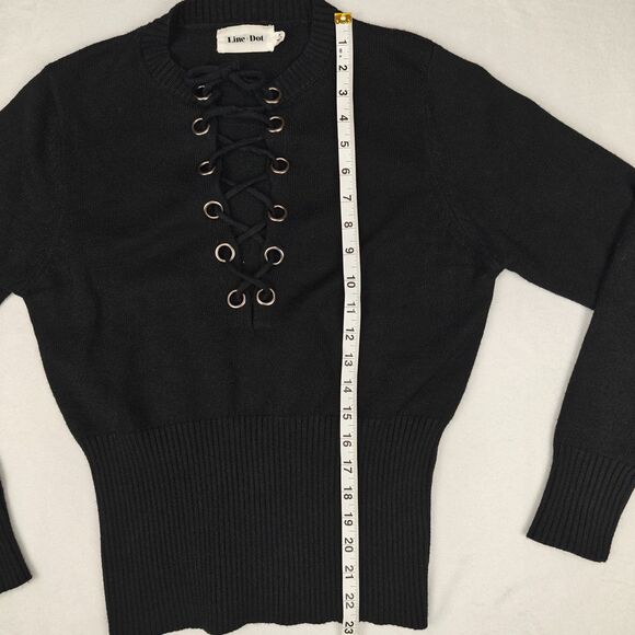 Line + Dot Lea Grommet Lace Up Cinched Waist Black Knit Sweater Size S Y2K - Picture 7 of 8